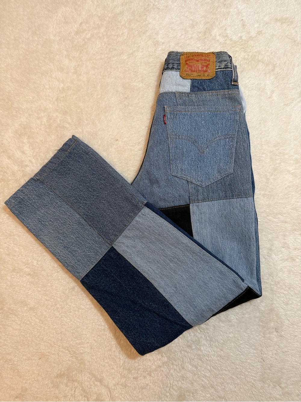 Vintage Levi's Patchwork Multi-Blue High Rise, Straight Leg Jeans